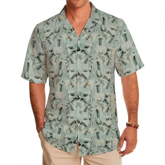 Abstract Geometry Printed Casual Shirt Fabric – Aqua Grey