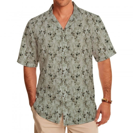 Premium Grey Leaf Print Casual Shirt Fabric