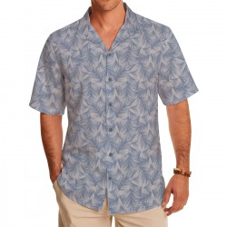 Sky Blue Leaf Print Casual Shirt Fabric