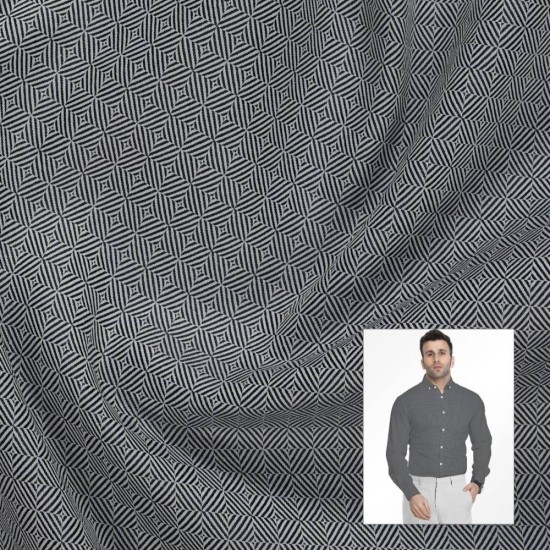 Black & Grey Geometric Pattern Premium Shirting Fabric