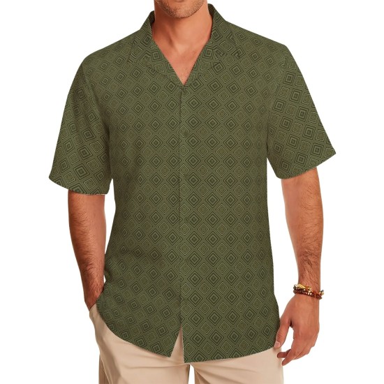 Olive Green Diamond Print Casual Shirt Fabric