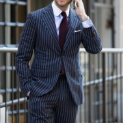 Navy Blue Pinstripe Suiting Fabric