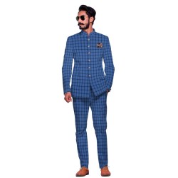 Blue & Black Checked Bandhgala Fabric