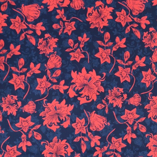Blue & Peach Floral Bandhgala Ethnic Suiting Fabric
