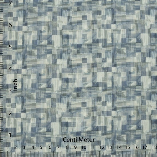 Blue Grey Abstract Block Print Casual Shirt Fabric