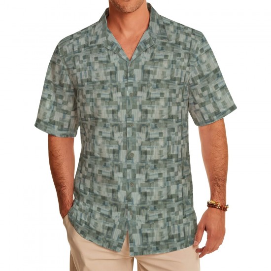 Blue Grey Abstract Check Casual Shirt Fabric