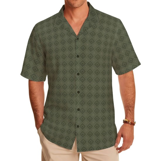 Olive Grey Diamond Print Casual Shirt Fabric