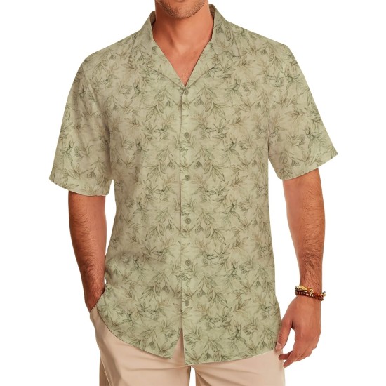 Premium Cream Leaf Print Casual Shirt Fabric