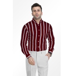 Maroon & White Stripe Shirt Fabric