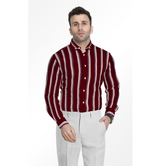 Maroon & White Stripe Shirt Fabric