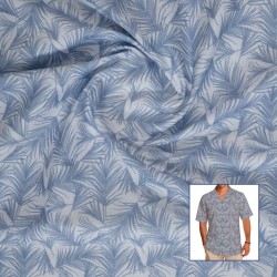 Sky Blue Leaf Print Casual Shirt Fabric