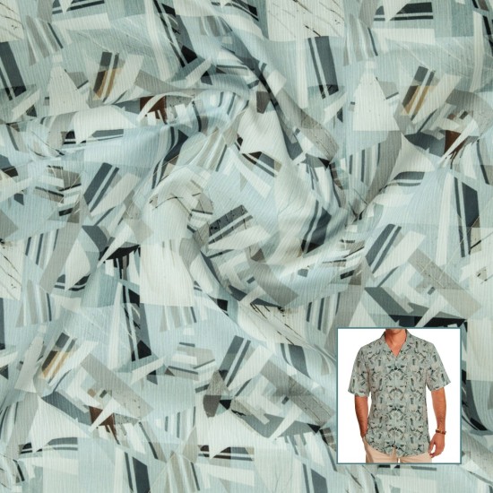 Abstract Geometry Printed Casual Shirt Fabric – Aqua Grey