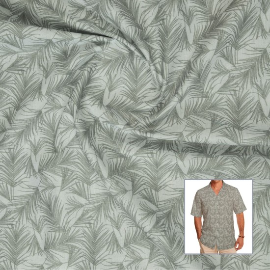 Soft Leaf Print Casual Shirt Fabric – Sage Grey