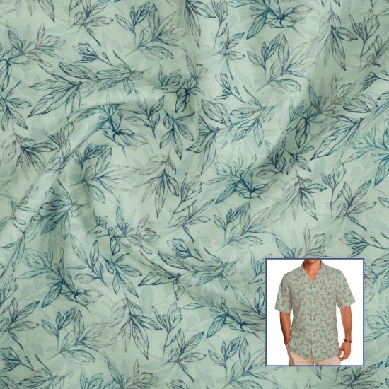 Blue Leaf Print Casual Shirt Fabric – Soft Pastel