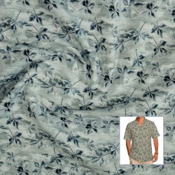 Sky Blue Mini Leaf Print Casual Shirt Fabric