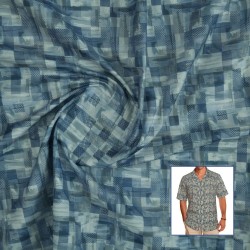 Blue Grey Abstract Block Print Casual Shirt Fabric