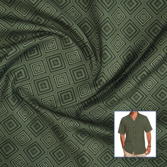 Olive Grey Diamond Print Casual Shirt Fabric