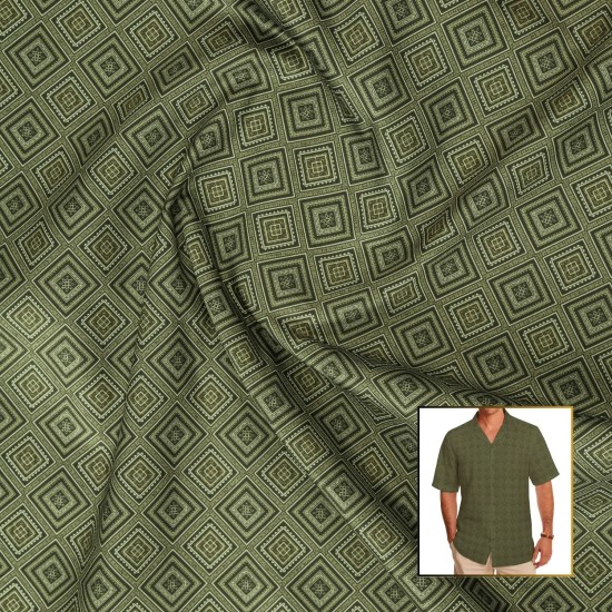 Olive Green Diamond Print Casual Shirt Fabric