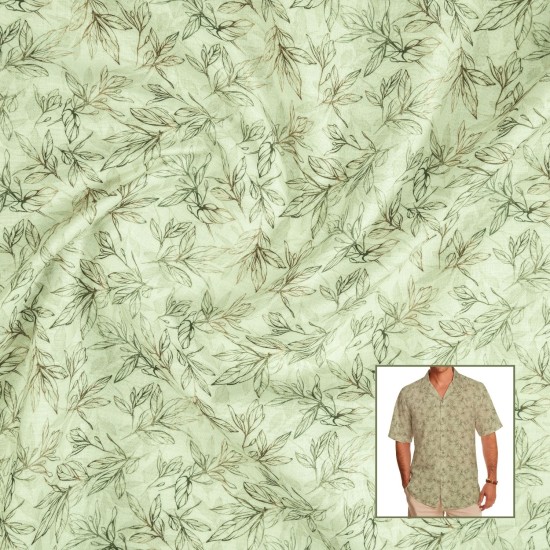 Premium Cream Leaf Print Casual Shirt Fabric