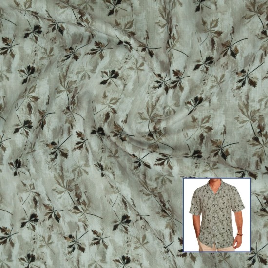 Premium Grey Leaf Print Casual Shirt Fabric