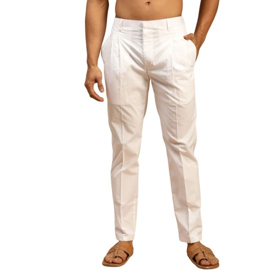 Classic White Cotton Blend Trouser Fabric