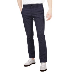 Navy Blue Checkered Chinos Fabric